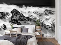 Флизелиновые фотообои в спальню 312x219 см Черно-белый пейзаж природа снежная гора (14454VEXXL)+клей
