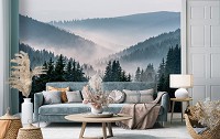 Флизелиновые фотообои 368x254 см Пейзаж природа туманный лес гора (14455V8)+клей