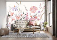 Флизелиновые фотообои живопись искусство 368x254 см Весенние цветы на белом фоне в рисованном стиле (14476V8) +клей