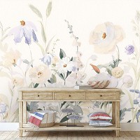 Флизелиновые фотообои акварель 254x184 см Бледные весенние цветы на белом фоне в рисованном стиле (14477V4) +клей