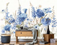 Флизелиновые фотообои живопись искусство 312x219 см Цветы в синем цвете в рисованном стиле (14479VEXXL) +клей
