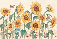 Флизелиновые фотообои цветы живопись искусство 520x318 см Подсолнухи маки и бабочки в рисованном стиле (14480VEXXXXXL) +клей - вид 1 миниатюра