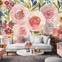 Флизелиновые фотообои живопись искусство 254x184 см Букет ярких цветов под акварельными красками (14482V4) +клей