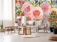 Флизелиновые фотообои живопись искусство 368x254 см Букет ярких цветов под акварельными красками (14482V8) +клей