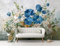 Флизелиновые фотообои живопись искусство 368x254 см Разноцветные весенние цветы в рисованном стиле (14484V8) +клей