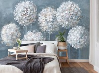 Флизелиновые фотообои 368x254 см Пышные белые цветы на темном сером фоне в рисованном стиле (14487V8) +клей