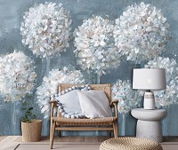 Флизелиновые фотообои 312x219 см Пышные белые цветы на темном сером фоне в рисованном стиле (14487VEXXL) +клей