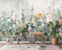 Флизелиновые фотообои живопись искусство 368x280 см Поле разноцветных цветов в рисованном стиле (14488V10) +клей