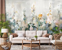 Флизелиновые фотообои живопись искусство 312x219 см Поле разноцветных цветов в рисованном стиле (14488VEXXL) +клей