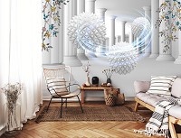 Флизелиновые фотообои листья 312x219 см Сферы в туннеле 3D-геометрии (14495VEXXL)+клей