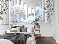 Флизелиновые фотообои абстракция в интерьере 254x184 см Сферы в туннеле 3D-геометрии (14495V4)+клей