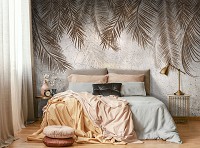 Флизелиновые фотообои в зал 416x254 см Листья на стене из бетона (14496VEXXXL)+клей