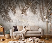 Популярные флизелиновые фотообои 416x290 см Листья на стене из бетона (14496VEXXXXL)+клей