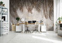 Флизелиновые фотообои 368x254 см Листья на стене из бетона (14496V8)+клей