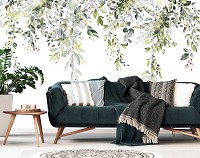 Флизелиновые фотообои на стену 416x254 см Цветочная гирлянда из листьев на белом фоне (14497VEXXXL)+клей