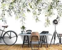 Флизелиновые фотообои 416x290 см Цветочная гирлянда из листьев на белом фоне (14497VEXXXXL)+клей