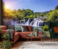 Флизелиновые 3Д фотообои в интерьере 416x254 см Пейзаж природа водопад в лесу (14506VEXXXL)+клей