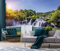 Моющиеся флизелиновые фотообои 3Д 254x184 см Пейзаж природа водопад в лесу (14506V4)+клей