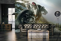 Моющиеся флизелиновые фотообои 3Д детские для мальчиков 368x254 см Спортивный мотоцикл (14507V8)+клей