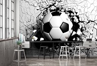 Зд флизелиновые фотообои черно-белые детские для мальчиков 416x254 см Спорт стена и футбольный мяч 14508VEXXXL+клей