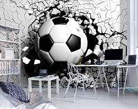 Флизелиновые фотообои черно-белые детские для мальчиков 368x254 см Спорт - 3D стена и футбольный мяч (14508V8)+клей