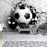 Флизелиновые черно-белые фотообои детские для мальчиков 312x219см Спорт 3D стена и футбольный мяч (14508VEXXL)+клей