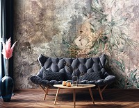 Флизелиновые фотообои фото 368x254 см Структура стены - цветы и листья (14509V8)+клей