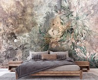 Флизелиновые фотообои в спальню 312x219 см Структура стены - цветы и листья (14509VEXXL)+клей