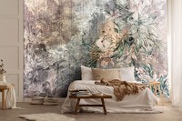 Флизелиновые фотообои ретро 416x254 см Структура стены - цветы и листья (14509VEXXXL)+клей