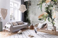 Флизелиновые фотообои под бетон 416x290 см Большие листья на бетонной стене (14510VEXXXXL)+клей