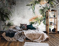 Ретро флизелиновые фотообои 368x254 см Большие листья на бетонной стене (14510V8)+клей