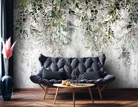 Флизелиновые фотообои в коридор 416x254 см Листья на бетонной стене (14511VEXXXL)+клей