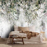 Флизелиновые фотообои с цветами 254x184 см Листья на бетонной стене (14511V4)+клей
