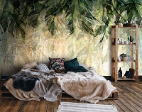 Флизелиновые фотообои листья в интерьере 254x184 см Настенная гирлянда (14512V4)+клей