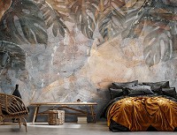 Флизелиновые фотообои на всю стену 416x254 см Листья монстеры на бетонной стене (14513VEXXXL)+клей