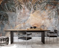 Флизелиновые фотообои красивые 254x184 см Листья монстеры на бетонной стене (14513V4)+клей