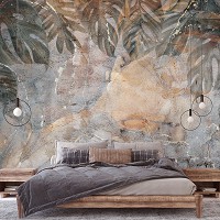 Флизелиновые фотообои на всю стену 368x254 см Листья монстеры на бетонной стене (14513V8)+клей