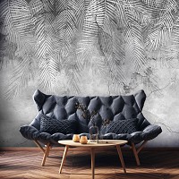Ретро флизелиновые фотообои 416x290 см Серые листья пальмы на бетонной стене (14514VEXXXXL)+клей