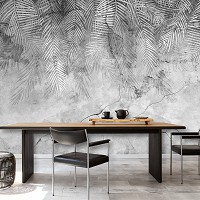 Ретро флизелиновые фотообои 254x184 см Серые листья пальмы на бетонной стене (14514V4)+клей