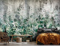 Зелень флізелінові фотошпалери 368x254 см листя на бетонній стіні (14515V8)+клей