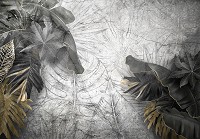 Флизелиновые фотообои под бетон 368x254 см Большие серые листья на стене (14516V8)+клей - вид 1 миниатюра