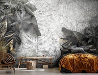 Флизелиновые фотообои в спальню 312x219 см Большие серые листья на бетонной стене (14516VEXXL)+клей