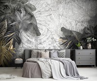 Флизелиновые фотообои под бетон 416x254 см Большие серые листья на стене (14516VEXXXL)+клей
