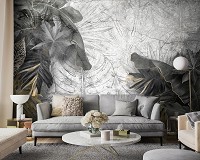 Флизелиновые фотообои для зала 416x290 см Большие серые листья на бетонной стене (14516VEXXXXL)+клей