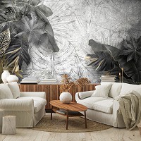Флизелиновые фотообои 254x184 см Большие серые листья на бетонной стене (14516V4)+клей
