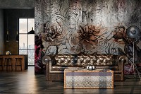 Флизелиновые фотообои ретро 312x219 см Большие цветы на бетонной стене (14517VEXXL)+клей