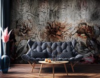 Листья флизелиновые фотообои 416x254 см Большие цветы на бетонной стене (14517VEXXXL)+клей