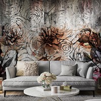 Флизелиновые фотообои 254x184 см Большие цветы на бетонной стене (14517V4)+клей