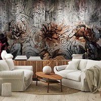 Флизелиновые фотообои с листьями 368x254 см Большие цветы на бетонной стене (14517V8)+клей