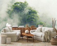 Флизелиновые фотообои для кухни 368x254 см Пейзаж природа лес в тумане (14519V8)+клей